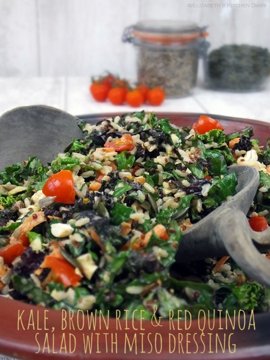 Kale, Brown Rice & Red Quinoa Salad with Miso Dressing