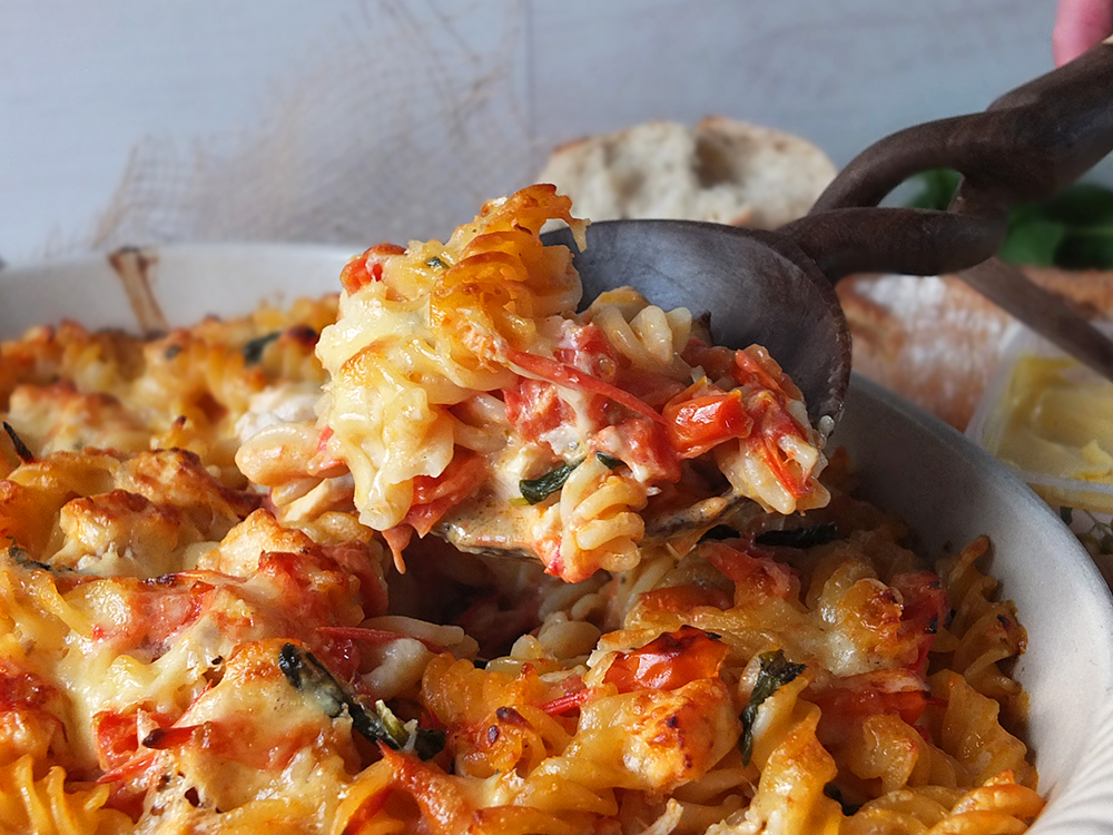 Creamy Chicken & Cherry Tomato Pasta Bake
