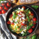 Tagliatelle with artichokes, feta and rocket