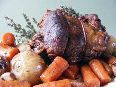 Slow Cooker Rolled Beef Brisket with Red Wine & Thyme