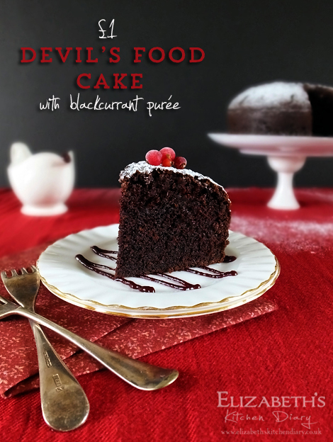 devils food cake with blackcurrant puree