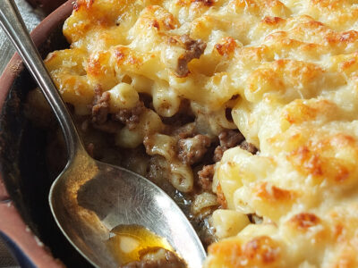 Layers of ooey gooey macaroni cheese sandwiching a cumin spiced lamb mince. #pastitsio #macaronicheese #macaroni