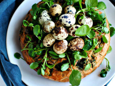 A foraged savory vegetable cake for a vegetarian Easter