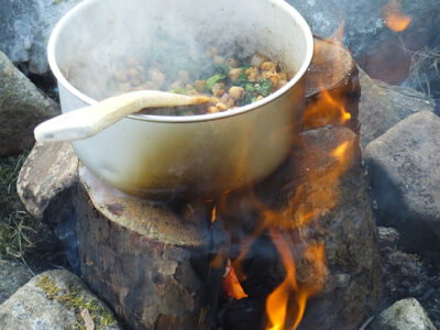 Vegan Middle Eastern Spiced Camp Fire Chickpeas over a Nordic Fire Log