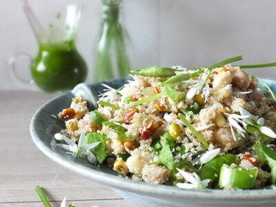 Teff Salad with Sprouted Beans, Pea Shoots and Wild Garlic