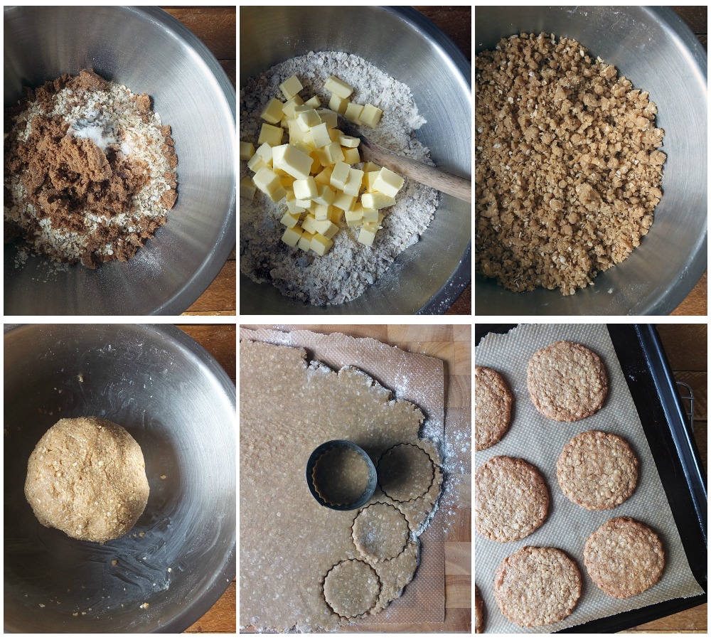 Step by step top down collage showing how to make Cape Breton oatcakes.