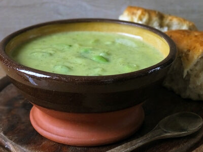 Broad Bean & Courgette Soup with Gouda