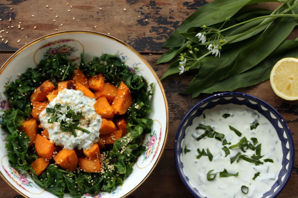 Sweet Potato, Kale and Wild Garlic Salad by Veggie Desserts