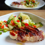 Bacon wrapped chicken with Pineapple and Pepper salsa