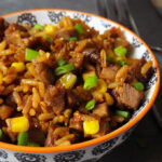 Sticky Brown Sugar Glazed Pork with New Orleans Style Rice