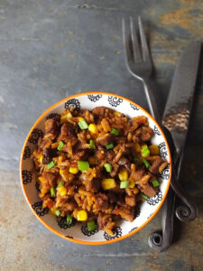 Sticky Brown Sugar Glazed Pork with New Orleans Style Rice