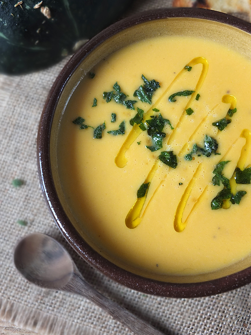 Roasted Pumpkin Soup with Fried Sage and White Truffle Oil