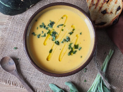 Roasted Pumpkin Soup with Fried Sage and White Truffle Oil