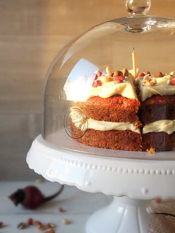 Carrot, Beetroot & Ginger Juice Pulp Cake with Cream Cheese Frosting