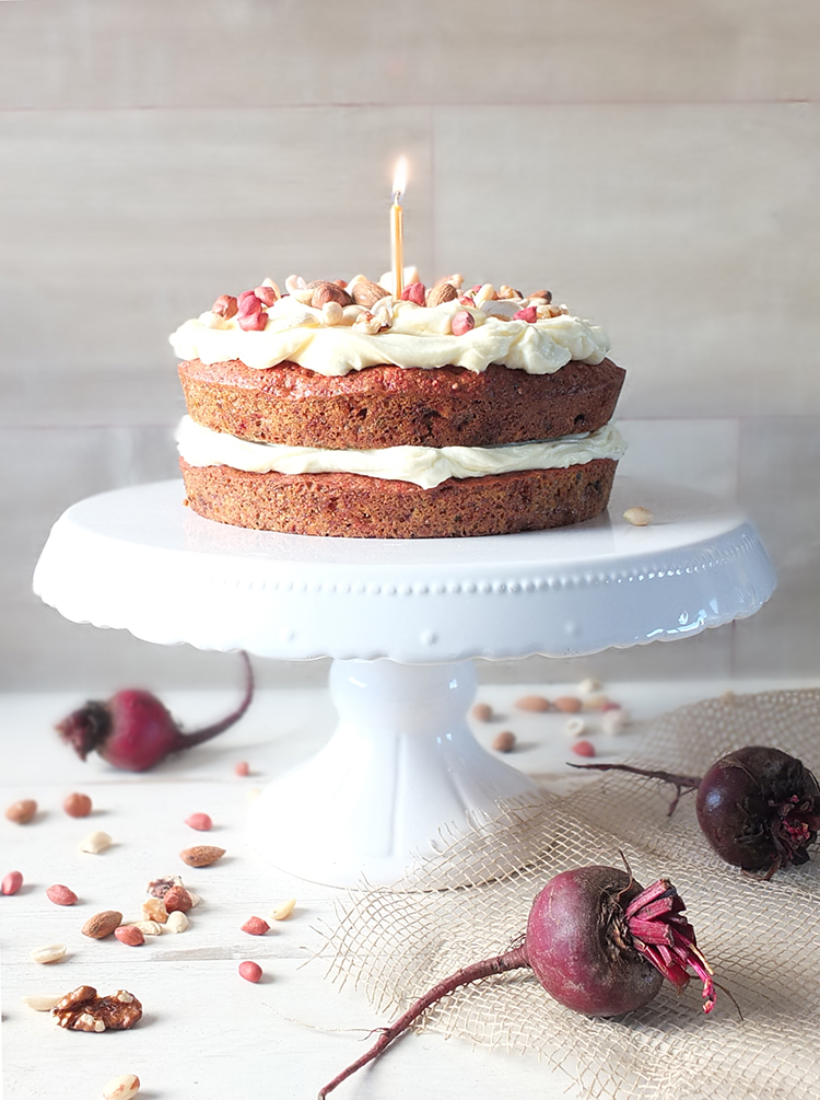 Carrot, Beetroot & Ginger Juice Pulp Cake with Cream Cheese Frosting