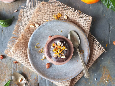 Raw Chocolate and Clementine Cheesecake with a Chocolate Hazelnut Crust