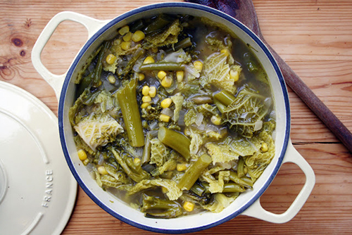 Broccoli, Green Bean, Sweetcorn and Cabbage Soup by Belleau Kitchen