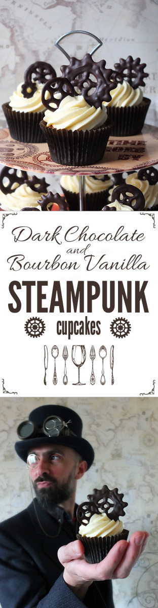 Dark Chocolate and Bourbon Vanilla Steampunk Cupcakes