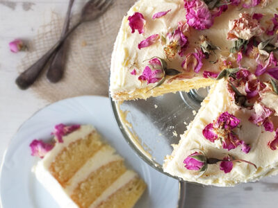 Gluten Free Vanilla Sponge with Rose Scented Buttercream Frosting