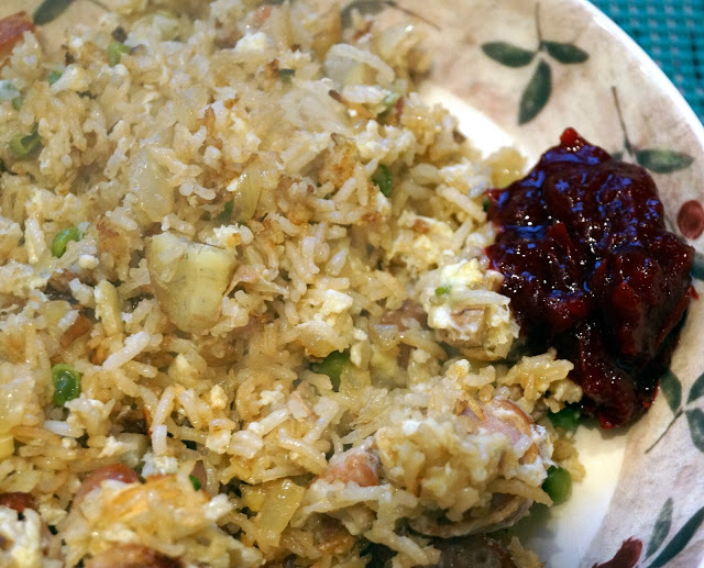 Festive Fried Rice - Using Up Christmas Leftovers by Onions & Paper