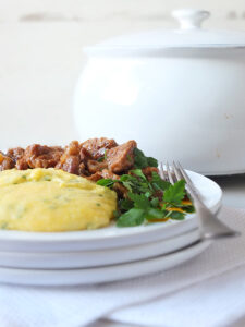 Slow Cooked Shetland Lamb Casserole with Creamy Herbed Polenta