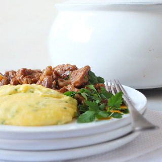 Slow Cooked Shetland Lamb Casserole with Creamy Herbed Polenta