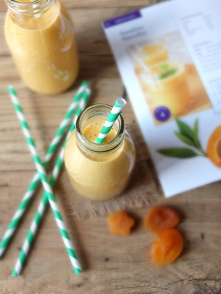 Sunshine Smoothie - a delicious combination of soya milk, mango, nectarine, carrot and apricot.