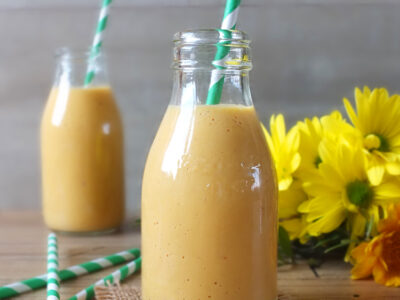 Sunshine Smoothie - a delicious combination of soya milk, mango, nectarine, carrot and apricot.