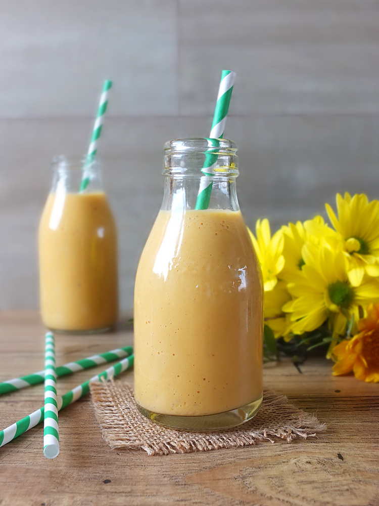 Sunshine Smoothie - a delicious combination of soya milk, mango, nectarine, carrot and apricot.