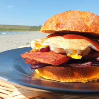 Fried Egg & Spam on Sundried Tomato and Parmesan Bread