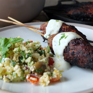 Mediterranean-inspired BBQ Koftas, Couscous Salad and Yogurt Dip