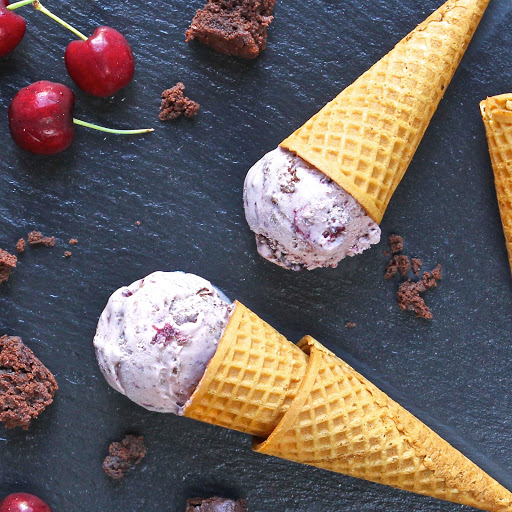 Cherry-Chocolate Brownie Ice Cream (no churn) by The Gluten Free Alchemist