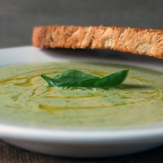 Courgette and Basil Soup with Focaccia Toast