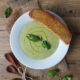 Courgette and Basil soup with Focaccia Toast