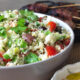 Mediterranean-inspired BBQ Koftas, Couscous Salad and Baharat Yogurt Dip
