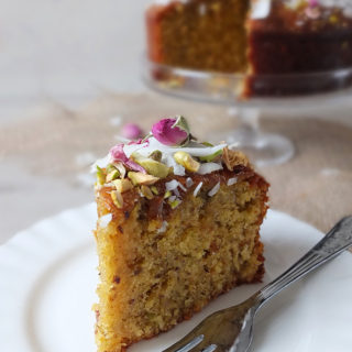 Pistachio & Coconut Cake with Rose Syrup