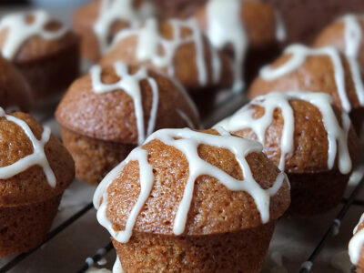 Mini Pumpkin Spice Muffins with a Maple Syrup Drizzle