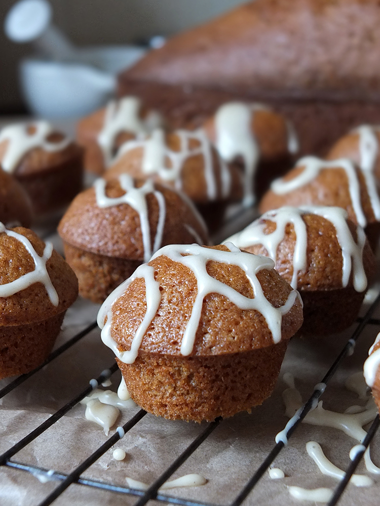 Mini Pumpkin Spice Muffins with a Maple Syrup Drizzle