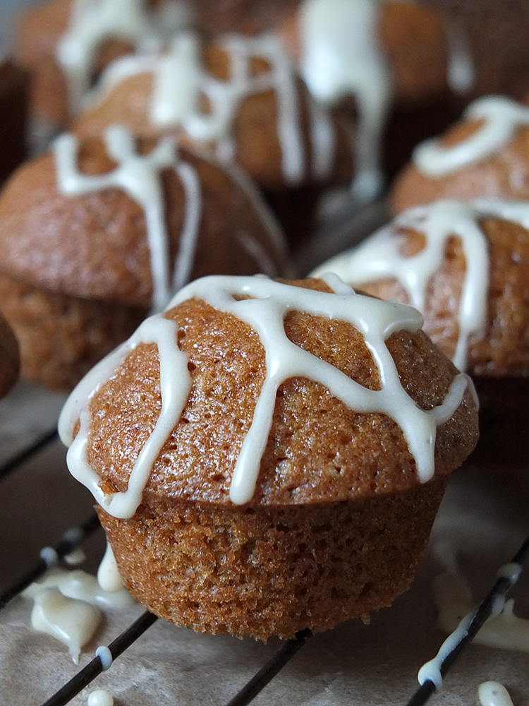 Mini Pumpkin Spice Muffins with a Maple Syrup Drizzle