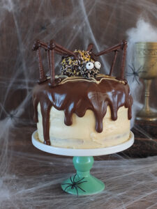 Chocolate and Peanut Butter Swirl Halloween Spider Cake