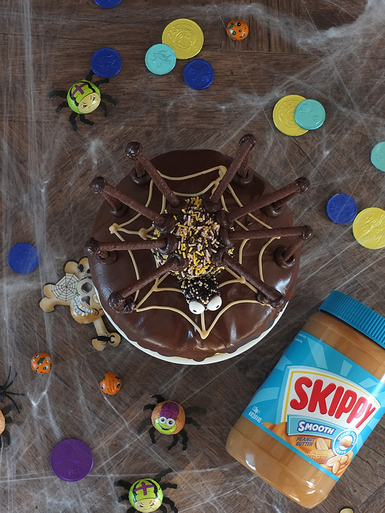 Chocolate and Peanut Butter Swirl Halloween Spider Cake