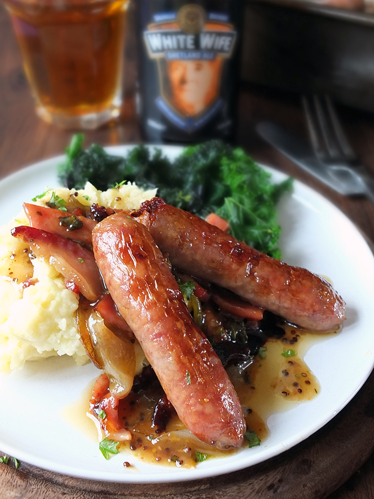 Beer-glazed Roast Iron Age Pork Sausages