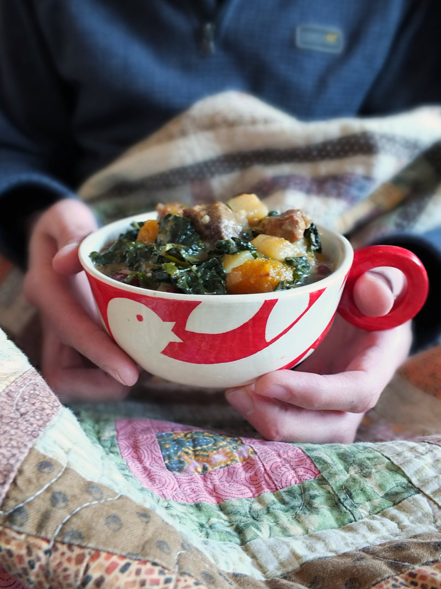 Pepperpot Stew in Pottery Bowl