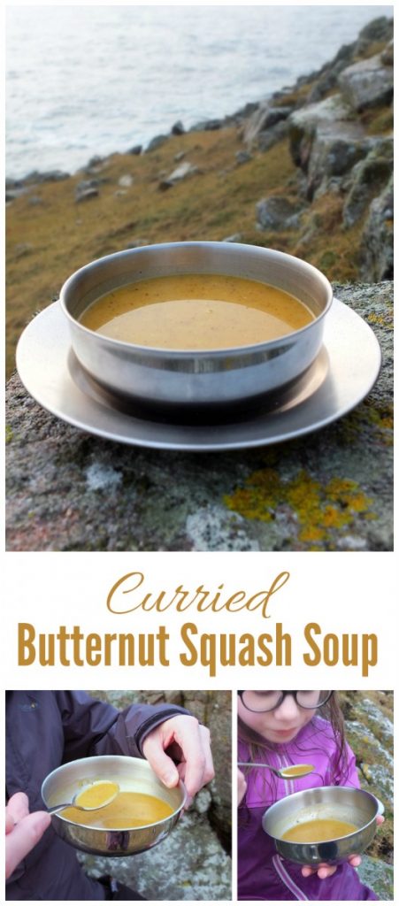 Curried Butternut Squash Soup - A delicious blend of warming spices and creamy butternut squash. A perfect soup to pour into a flask and take on a winter hill walk.