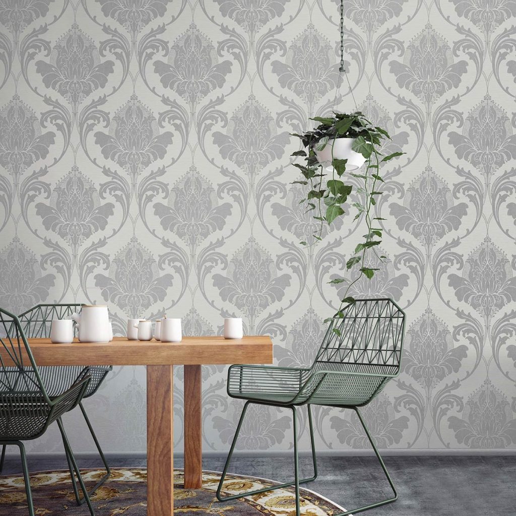 ZAHRA SILVER GREY DAMASK WALLPAPER