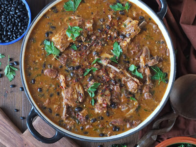 Lamb feijoada with mango salsa