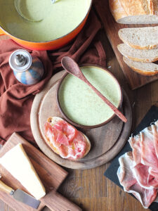 Broccoli and Watercress Soup with Grana Padano and Prosciutto di San Daniele Tartines