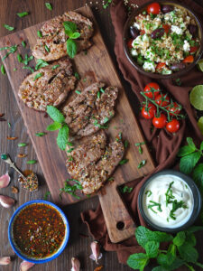 BBQ Lamb Leg Steak with Harissa and Mint