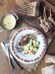 Slow-Roasted Frenched Rack of Lamb Loin Chops with Creamy Mustard Sauce