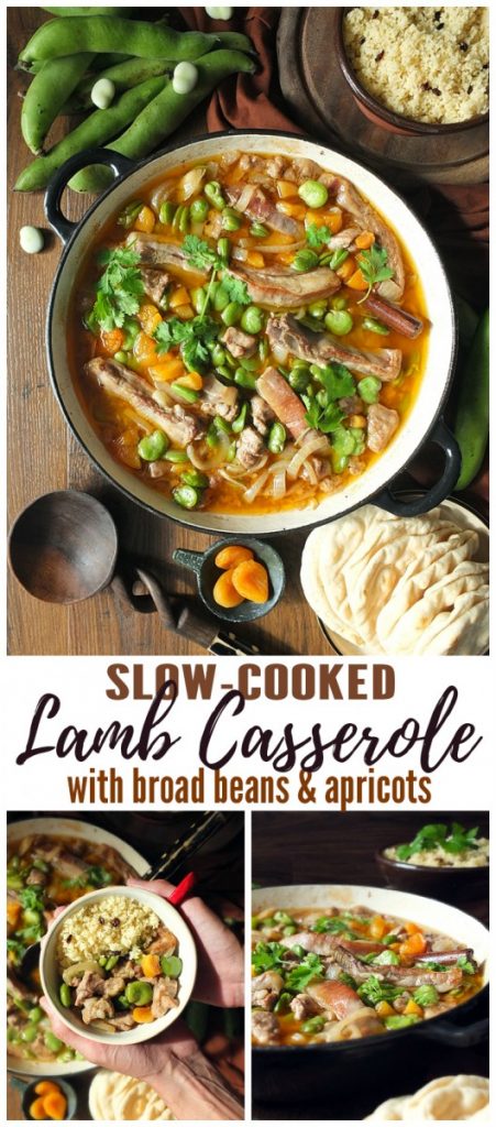 Slow Cooked Lamb Casserole with Broad Beans and Apricots